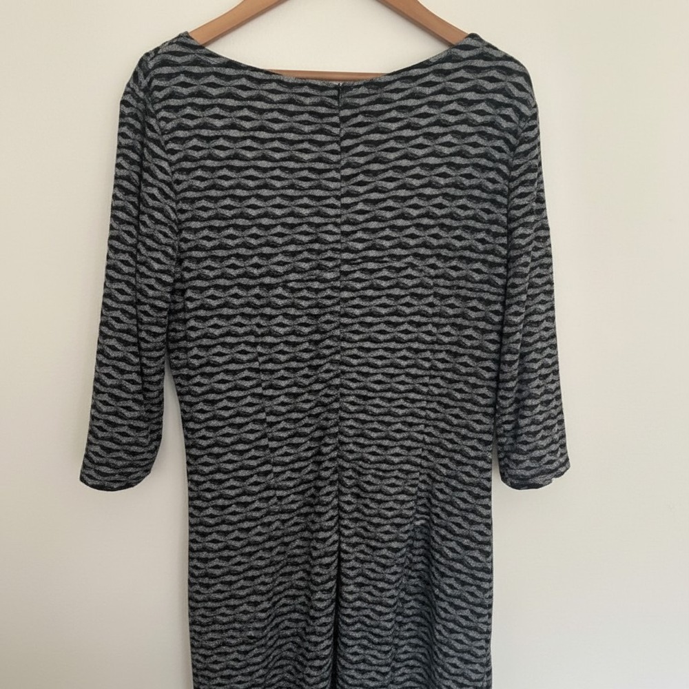NWT Coldwater Creek Womens Teal Grey Geometric Textured Ruched Sheath Dress Sz16